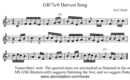 GB/7e/6 Harvest Song - staff notation