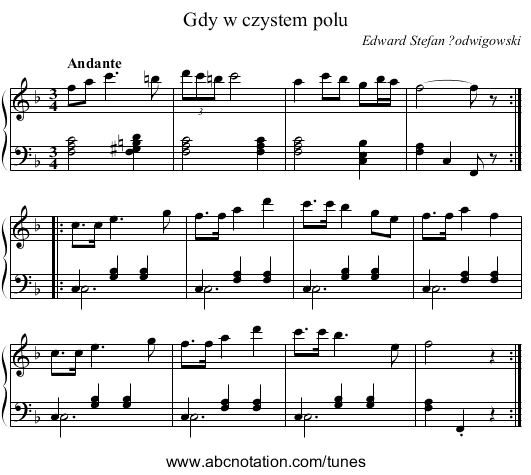 Gdy w czystem polu - staff notation