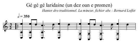Gé gé gé laridaine (un dez oan e promen) - staff notation