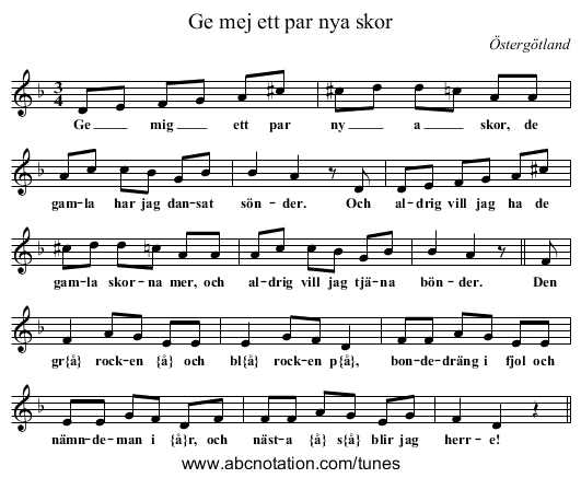 Ge mej ett par nya skor - staff notation