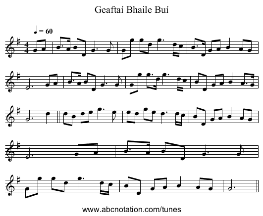 Geafta&iacute; Bhaile Bu&iacute; - staff notation