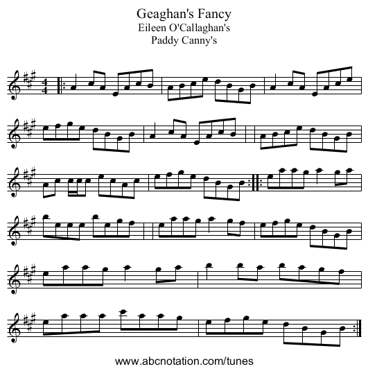 Geaghan's Fancy - staff notation