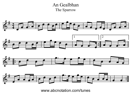 Gealbhan, An - staff notation