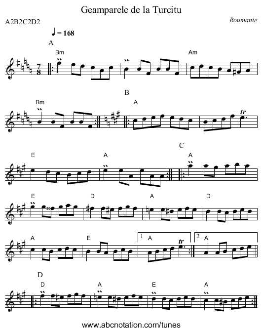 Geamparele de la Turcitu - staff notation