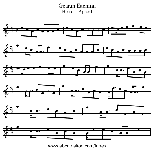 Gearan Eachinn - staff notation