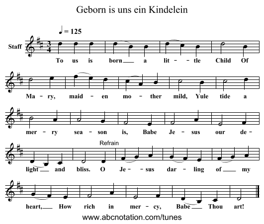 Geborn is uns ein Kindelein - staff notation
