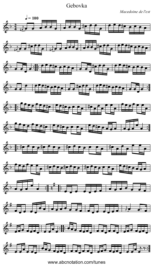 Gebovka - staff notation