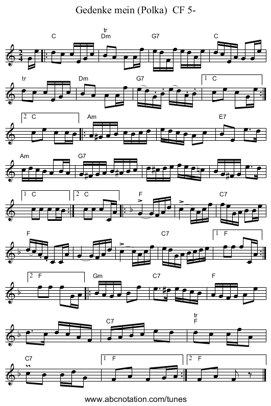 Gedenke mein (Polka)  CF 5- - staff notation