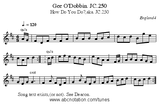Gee O'Dobbin. JC.250 - staff notation