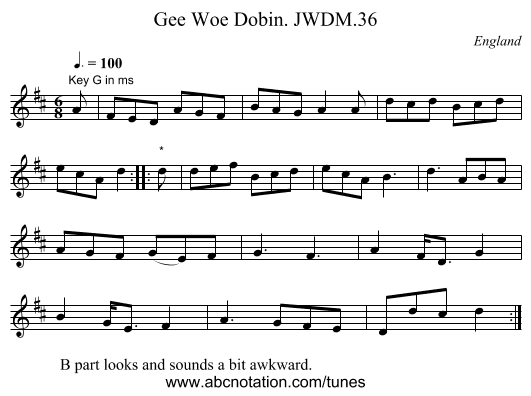 Gee Woe Dobin. JWDM.36 - staff notation