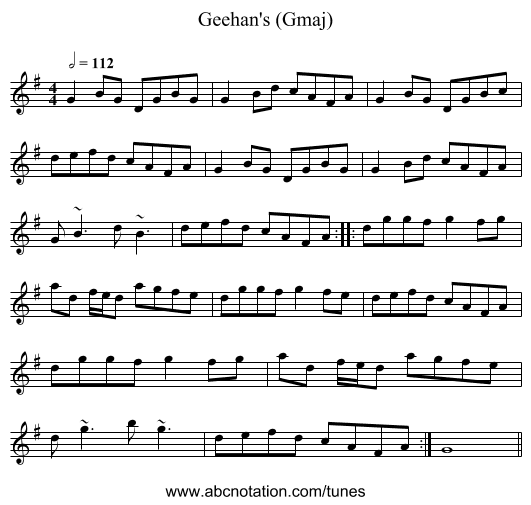 Geehan's (Gmaj) - staff notation