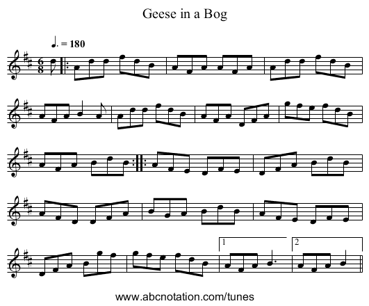 Geese in a Bog - staff notation
