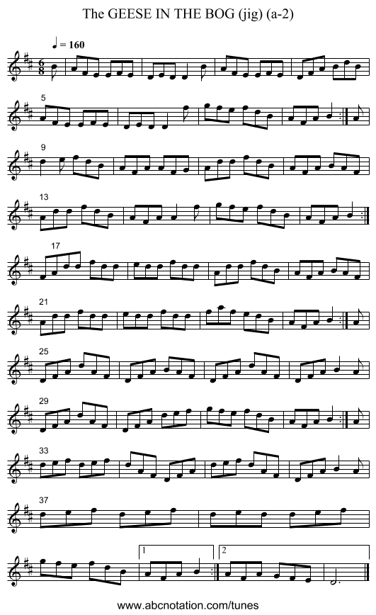 GEESE IN THE BOG (jig) (a-2), The - staff notation