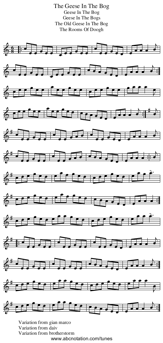 Geese In The Bog, The - staff notation