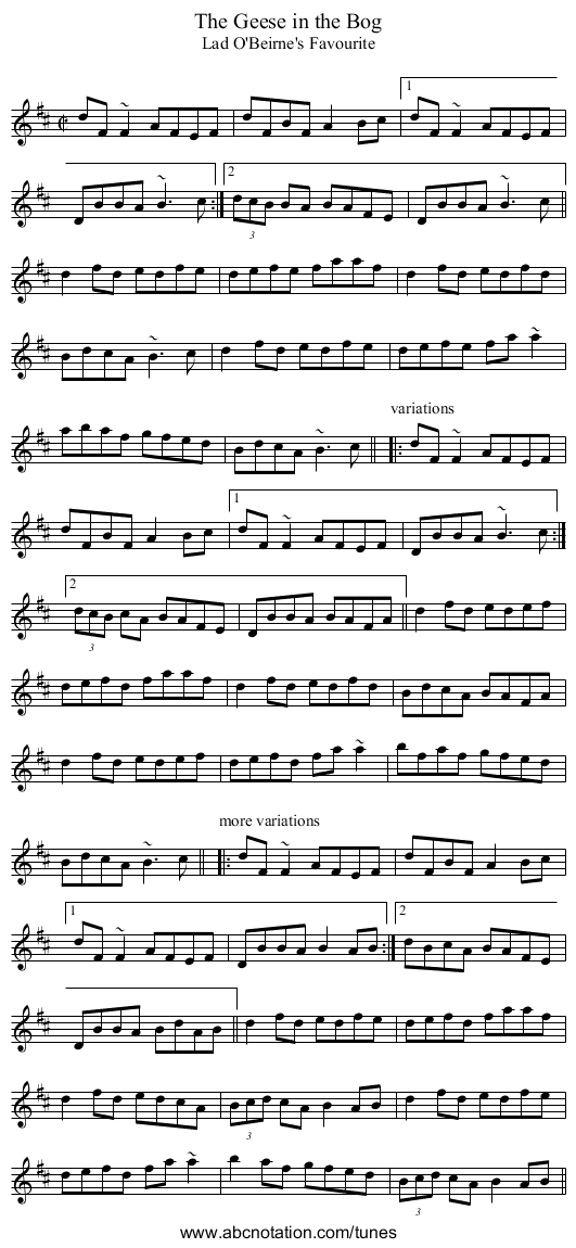 Geese in the Bog, The - staff notation