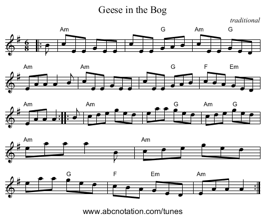 Geese in the Bog - staff notation