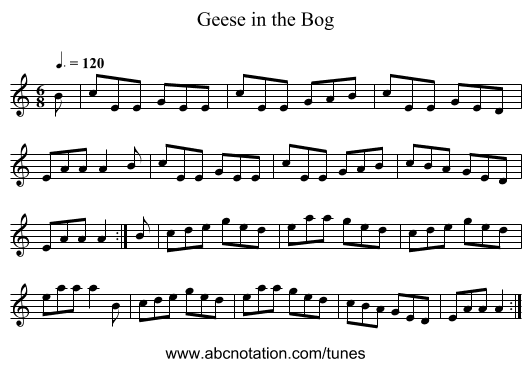 Geese in the Bog - staff notation