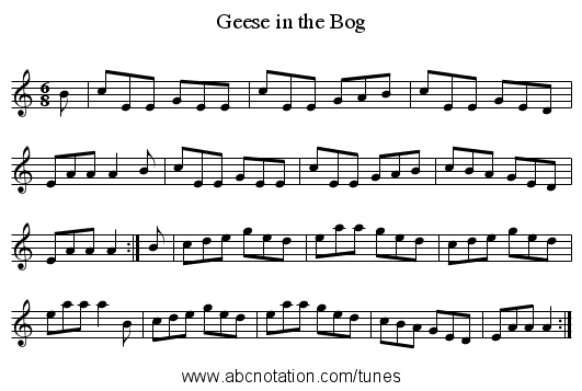 Geese in the Bog - staff notation