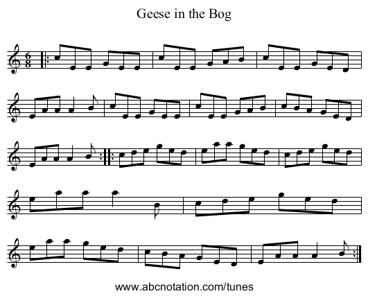 Geese in the Bog - staff notation
