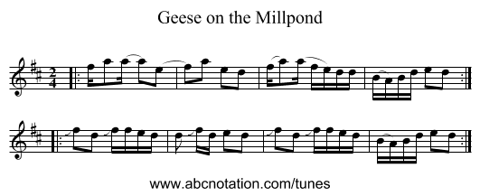 Geese on the Millpond - staff notation