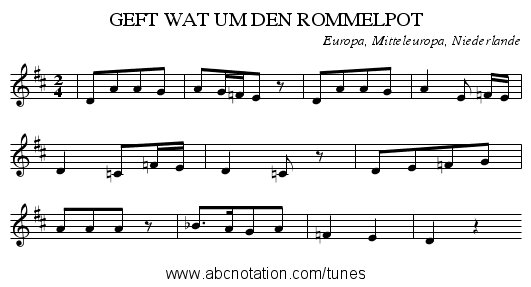GEFT WAT UM DEN ROMMELPOT - staff notation