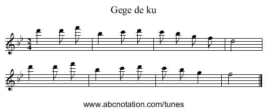 Gege de ku - staff notation
