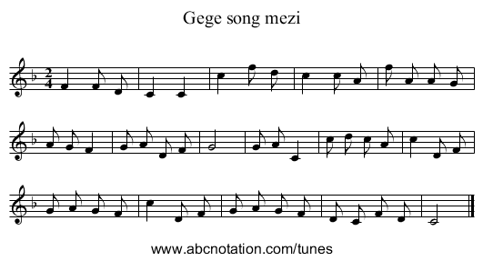 Gege song mezi - staff notation