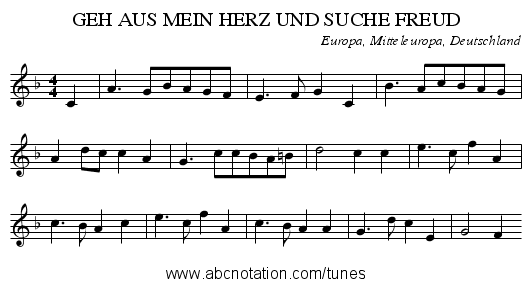 GEH AUS MEIN HERZ UND SUCHE FREUD - staff notation