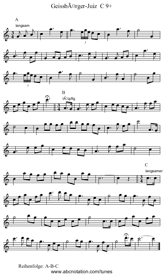 GeissbÃ¤rger-Juiz  C 9+ - staff notation