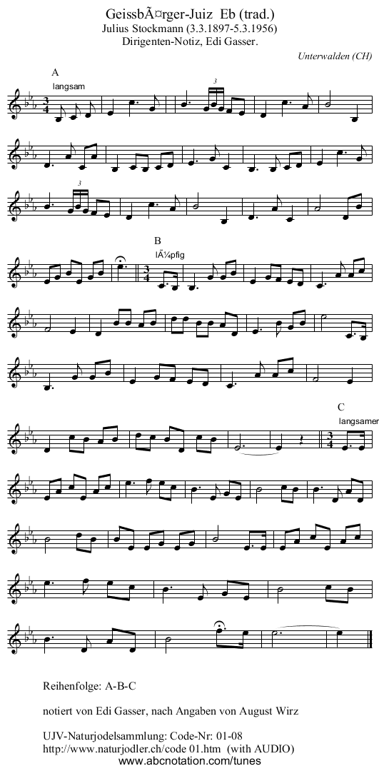Geissbärger-Juiz Eb (trad.) - staff notation