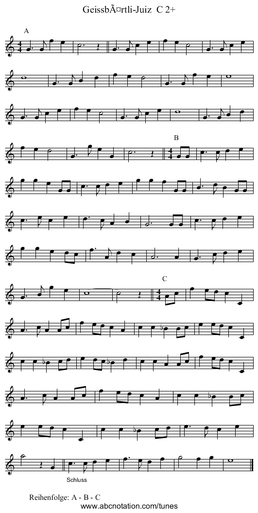 Geissbärtli-Juiz C 2+ - staff notation