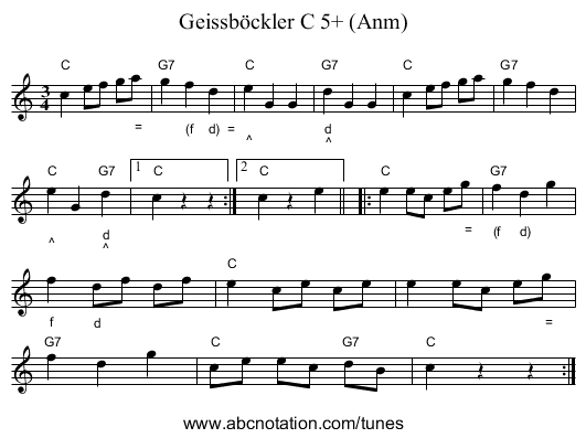 Geissb&ouml;ckler C 5+ (Anm) - staff notation