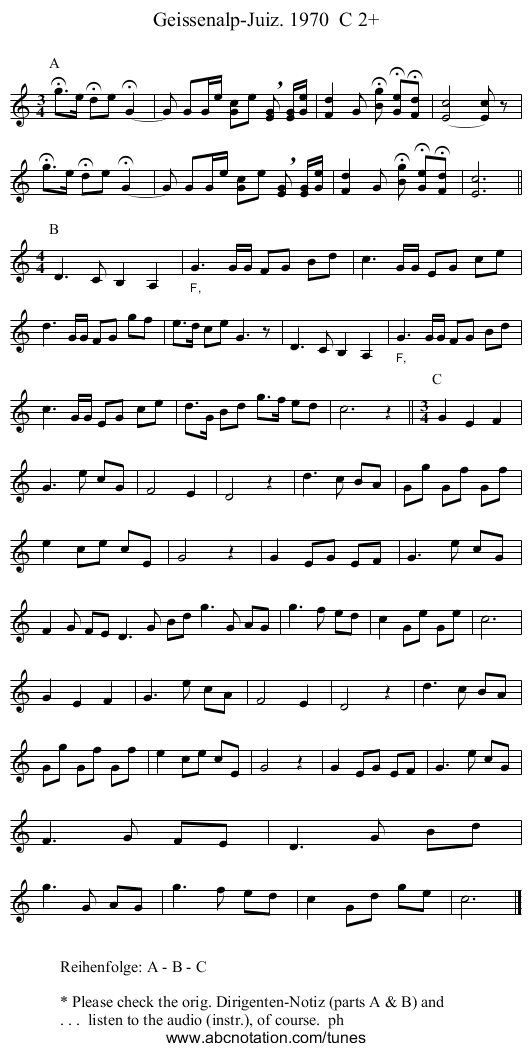 Geissenalp-Juiz. 1970  C 2+ - staff notation