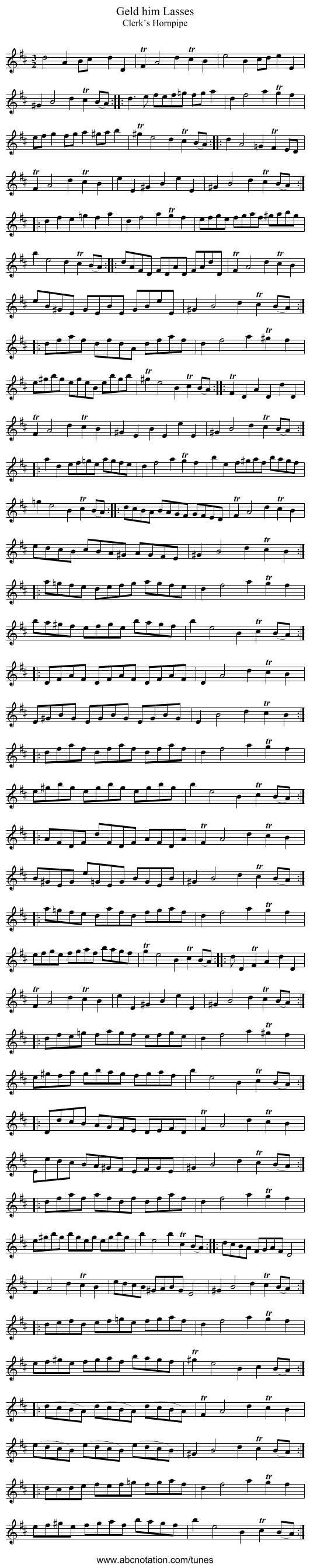 Geld him Lasses - staff notation