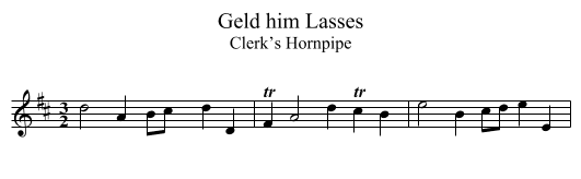 Geld him Lasses - staff notation