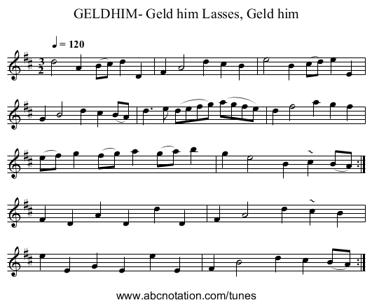 GELDHIM- Geld him Lasses, Geld him - staff notation