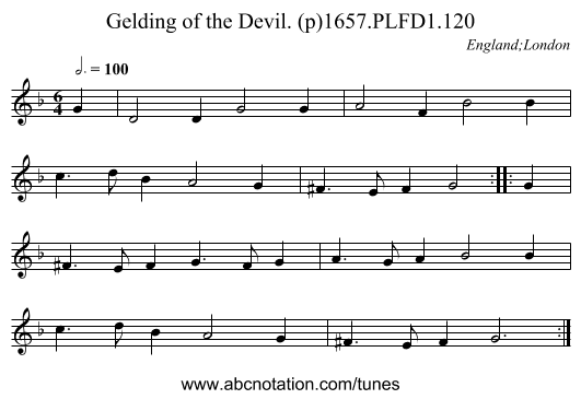 Gelding of the Devil. (p)1657.PLFD1.120 - staff notation