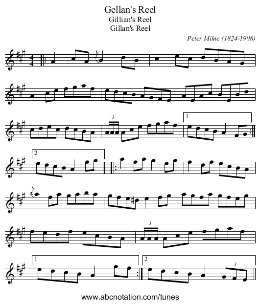 Gellan's Reel - staff notation