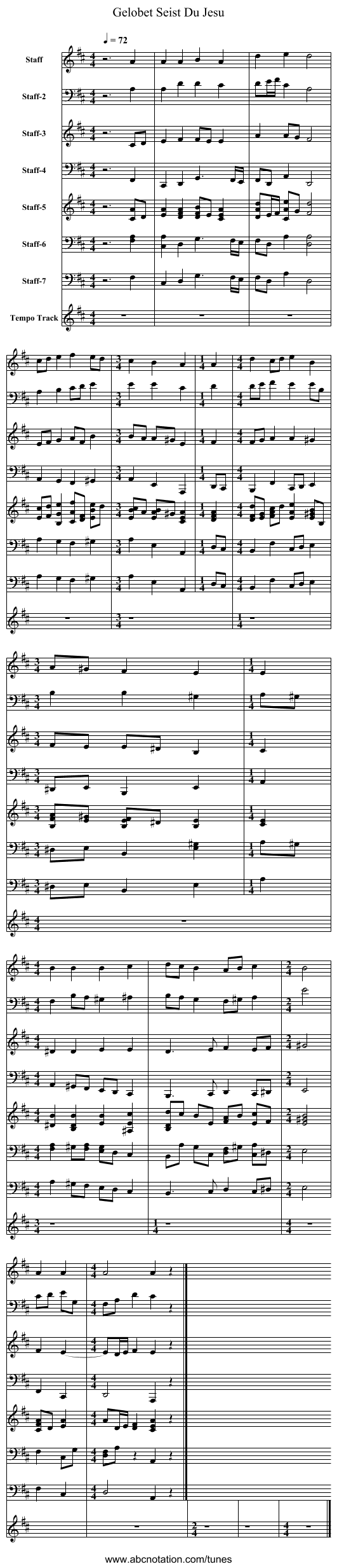Gelobet Seist Du Jesu - staff notation
