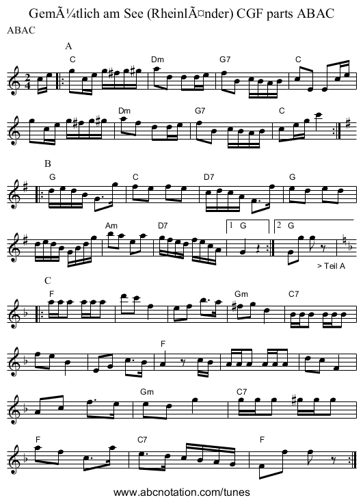 GemÃ¼tlich am See (RheinlÃ¤nder) CGF parts ABAC - staff notation