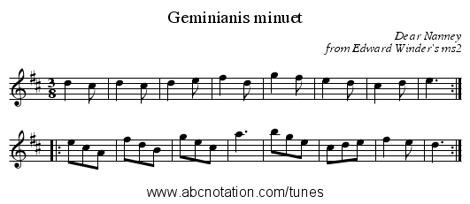 Geminianis minuet - staff notation