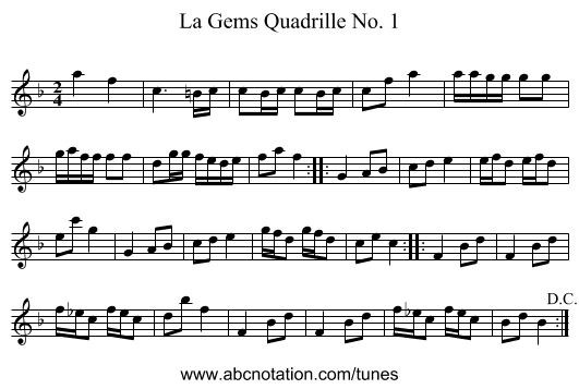 Gems Quadrille No. 1, La - staff notation