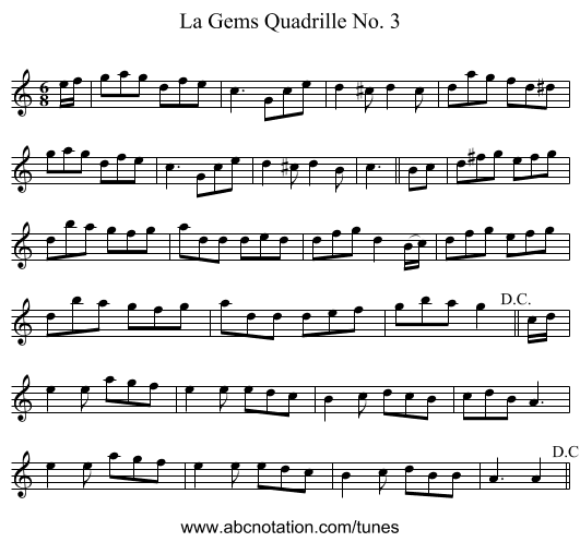 Gems Quadrille No. 3, La - staff notation
