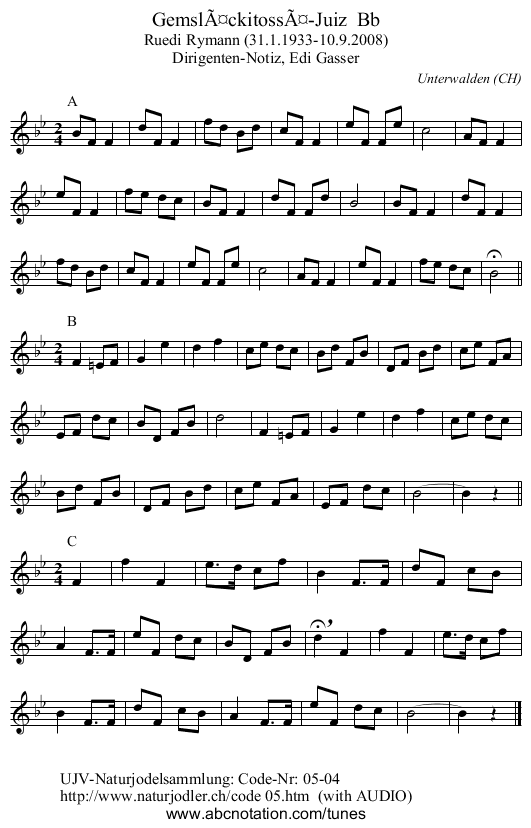GemslÃ¤ckitossÃ¤-Juiz  Bb - staff notation