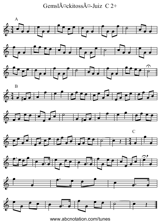 GemslÃ¤ckitossÃ¤-Juiz  C 2+ - staff notation