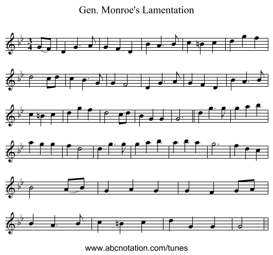 Gen. Monroe's Lamentation - staff notation