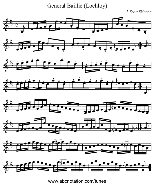 General Baillie (Lochloy) - staff notation