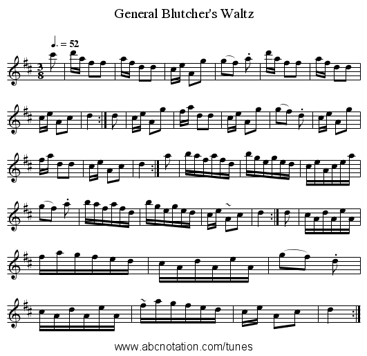 General Blutcher's Waltz - staff notation