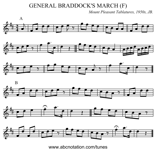 GENERAL BRADDOCK'S MARCH (F) - staff notation