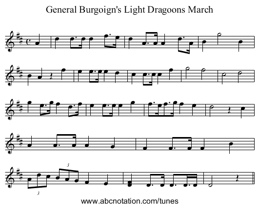 General Burgoign's Light Dragoons March - staff notation